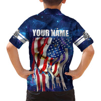 Bass Fishing Kid Hawaiian Shirt American Flag Patriotic and Cosmic Galaxy in Blue Red - Wonder Print Shop