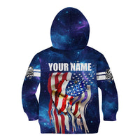 Bass Fishing Kid Hoodie American Flag Patriotic and Cosmic Galaxy in Blue Red - Wonder Print Shop