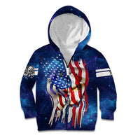 Bass Fishing Kid Hoodie American Flag Patriotic and Cosmic Galaxy in Blue Red - Wonder Print Shop