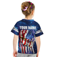 Bass Fishing Kid T Shirt American Flag Patriotic and Cosmic Galaxy in Blue Red - Wonder Print Shop