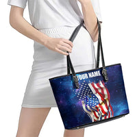 Bass Fishing Leather Tote Bag American Flag Patriotic and Cosmic Galaxy in Blue Red - Wonder Print Shop