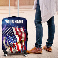 Bass Fishing Luggage Cover American Flag Patriotic and Cosmic Galaxy in Blue Red - Wonder Print Shop