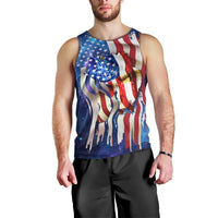 Bass Fishing Men Tank Top American Flag Patriotic and Cosmic Galaxy in Blue Red - Wonder Print Shop