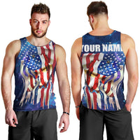 Bass Fishing Men Tank Top American Flag Patriotic and Cosmic Galaxy in Blue Red - Wonder Print Shop