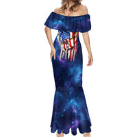 Bass Fishing Mermaid Dress American Flag Patriotic and Cosmic Galaxy in Blue Red - Wonder Print Shop