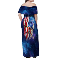 Bass Fishing Off Shoulder Maxi Dress American Flag Patriotic and Cosmic Galaxy in Blue Red - Wonder Print Shop