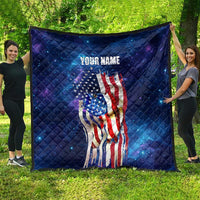 Bass Fishing Quilt American Flag Patriotic and Cosmic Galaxy in Blue Red - Wonder Print Shop