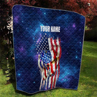 Bass Fishing Quilt American Flag Patriotic and Cosmic Galaxy in Blue Red - Wonder Print Shop