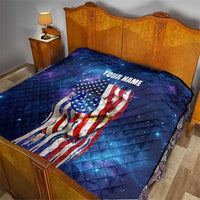 Bass Fishing Quilt American Flag Patriotic and Cosmic Galaxy in Blue Red - Wonder Print Shop