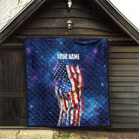 Bass Fishing Quilt American Flag Patriotic and Cosmic Galaxy in Blue Red - Wonder Print Shop