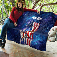 Bass Fishing Quilt American Flag Patriotic and Cosmic Galaxy in Blue Red - Wonder Print Shop