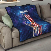 Bass Fishing Quilt American Flag Patriotic and Cosmic Galaxy in Blue Red - Wonder Print Shop