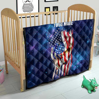 Bass Fishing Quilt American Flag Patriotic and Cosmic Galaxy in Blue Red - Wonder Print Shop