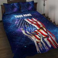 Bass Fishing Quilt Bed Set American Flag Patriotic and Cosmic Galaxy in Blue Red - Wonder Print Shop