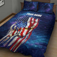 Bass Fishing Quilt Bed Set American Flag Patriotic and Cosmic Galaxy in Blue Red - Wonder Print Shop
