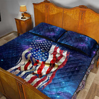 Bass Fishing Quilt Bed Set American Flag Patriotic and Cosmic Galaxy in Blue Red - Wonder Print Shop