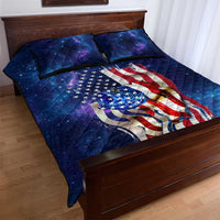 Bass Fishing Quilt Bed Set American Flag Patriotic and Cosmic Galaxy in Blue Red - Wonder Print Shop