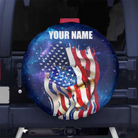 Bass Fishing Spare Tire Cover American Flag Patriotic and Cosmic Galaxy in Blue Red - Wonder Print Shop