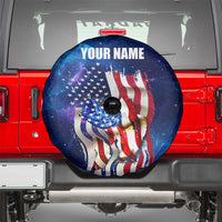 Bass Fishing Spare Tire Cover American Flag Patriotic and Cosmic Galaxy in Blue Red - Wonder Print Shop