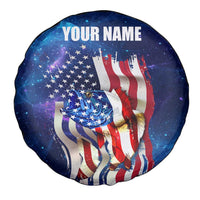 Bass Fishing Spare Tire Cover American Flag Patriotic and Cosmic Galaxy in Blue Red - Wonder Print Shop