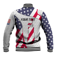 Personalized American Flag Golf Baseball Jacket Female Silhouette and Red White Blue Golf Bag Graphic - Wonder Print Shop