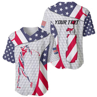 Personalized American Flag Golf Baseball Jersey Female Silhouette and Red White Blue Golf Bag Graphic - Wonder Print Shop