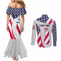 Personalized American Flag Golf Couples Matching Mermaid Dress and Long Sleeve Button Shirt Female Silhouette and Red White Blue Golf Bag Graphic - Wonder Print Shop
