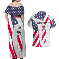 Personalized American Flag Golf Couples Matching Off Shoulder Maxi Dress and Hawaiian Shirt Female Silhouette and Red White Blue Golf Bag Graphic - Wonder Print Shop