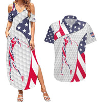Personalized American Flag Golf Couples Matching Summer Maxi Dress and Hawaiian Shirt Female Silhouette and Red White Blue Golf Bag Graphic - Wonder Print Shop
