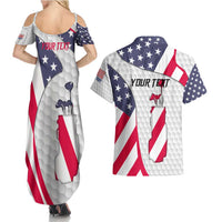 Personalized American Flag Golf Couples Matching Summer Maxi Dress and Hawaiian Shirt Female Silhouette and Red White Blue Golf Bag Graphic - Wonder Print Shop
