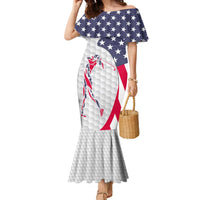 Personalized American Flag Golf Family Matching Mermaid Dress and Hawaiian Shirt Female Silhouette and Red White Blue Golf Bag Graphic - Wonder Print Shop