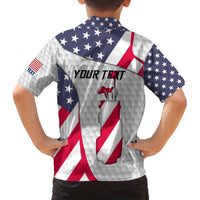 Personalized American Flag Golf Family Matching Off The Shoulder Long Sleeve Dress and Hawaiian Shirt Female Silhouette and Red White Blue Golf Bag Graphic - Wonder Print Shop