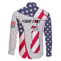 Personalized American Flag Golf Family Matching Off The Shoulder Long Sleeve Dress and Hawaiian Shirt Female Silhouette and Red White Blue Golf Bag Graphic - Wonder Print Shop