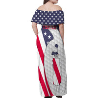 Personalized American Flag Golf Family Matching Off Shoulder Maxi Dress and Hawaiian Shirt Female Silhouette and Red White Blue Golf Bag Graphic - Wonder Print Shop