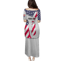 Personalized American Flag Golf Family Matching Puletasi and Hawaiian Shirt Female Silhouette and Red White Blue Golf Bag Graphic - Wonder Print Shop