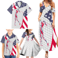 Personalized American Flag Golf Family Matching Summer Maxi Dress and Hawaiian Shirt Female Silhouette and Red White Blue Golf Bag Graphic - Wonder Print Shop