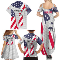 Personalized American Flag Golf Family Matching Summer Maxi Dress and Hawaiian Shirt Female Silhouette and Red White Blue Golf Bag Graphic - Wonder Print Shop
