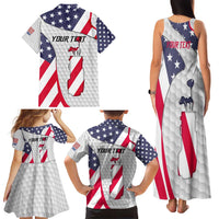Personalized American Flag Golf Family Matching Tank Maxi Dress and Hawaiian Shirt Female Silhouette and Red White Blue Golf Bag Graphic - Wonder Print Shop