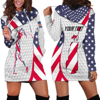 Personalized American Flag Golf Hoodie Dress Female Silhouette and Red White Blue Golf Bag Graphic - Wonder Print Shop