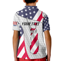 Personalized American Flag Golf Kid Polo Shirt Female Silhouette and Red White Blue Golf Bag Graphic - Wonder Print Shop