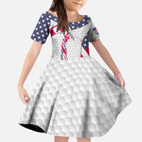 Personalized American Flag Golf Kid Short Sleeve Dress Female Silhouette and Red White Blue Golf Bag Graphic - Wonder Print Shop