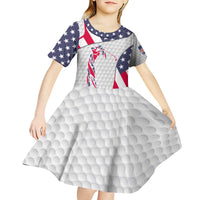 Personalized American Flag Golf Kid Short Sleeve Dress Female Silhouette and Red White Blue Golf Bag Graphic - Wonder Print Shop