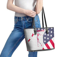 Personalized American Flag Golf Leather Tote Bag Female Silhouette and Red White Blue Golf Bag Graphic - Wonder Print Shop