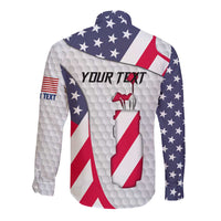 Personalized American Flag Golf Long Sleeve Button Shirt Female Silhouette and Red White Blue Golf Bag Graphic - Wonder Print Shop