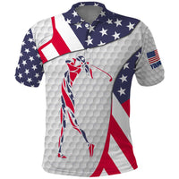 Personalized American Flag Golf Polo Shirt Female Silhouette and Red White Blue Golf Bag Graphic - Wonder Print Shop