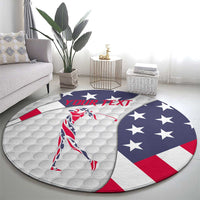 Personalized American Flag Golf Round Carpet Female Silhouette and Red White Blue Golf Bag Graphic - Wonder Print Shop