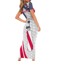 Personalized American Flag Golf Short Sleeve Bodycon Dress Female Silhouette and Red White Blue Golf Bag Graphic - Wonder Print Shop