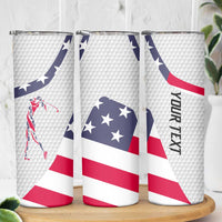 Personalized American Flag Golf Skinny Tumbler Female Silhouette and Red White Blue Golf Bag Graphic - Wonder Print Shop