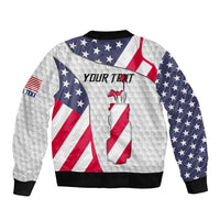 Personalized American Flag Golf Sleeve Zip Bomber Jacket Female Silhouette and Red White Blue Golf Bag Graphic - Wonder Print Shop