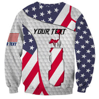 Personalized American Flag Golf Sweatshirt Female Silhouette and Red White Blue Golf Bag Graphic - Wonder Print Shop